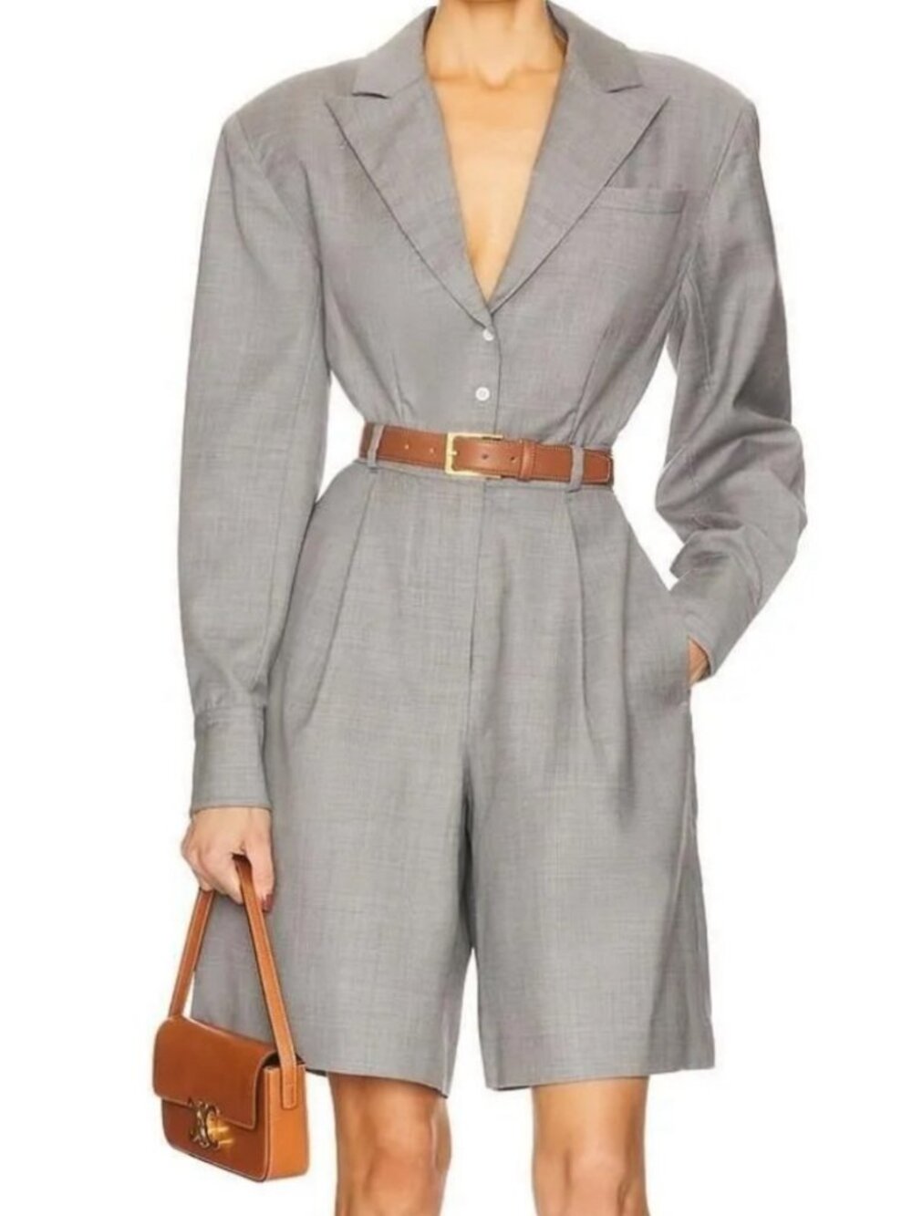 NWT Helsa Romper Gray Wool Long Sleeve Suit Short Meeting Jumpsuit size XXS